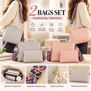 2 Pcs Pink Leather Crossbody Cosmetic Bag Set