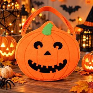 Cartoon Orange Pumpkin Felt Tote
