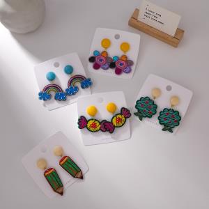 Blue Flowers Chiffon Bow With Pearl Tassel Earrings
