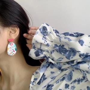 Christmas Heart Bow Cane Drop Earrings