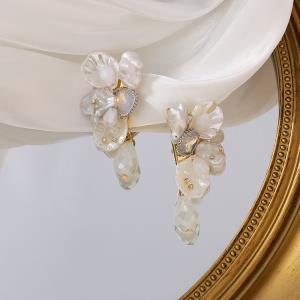 18K Platinum Plated White Pearl Snowflake Zircon Earrings