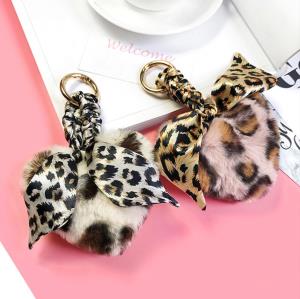 Leopard Print Fluffy Fur Heart Keychains