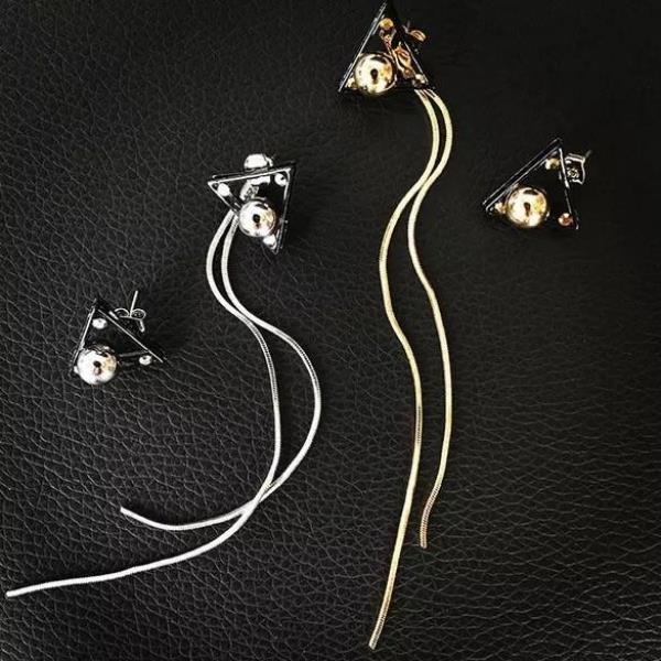 Simple Triangle Metal Tassel Asymmetry Earrings