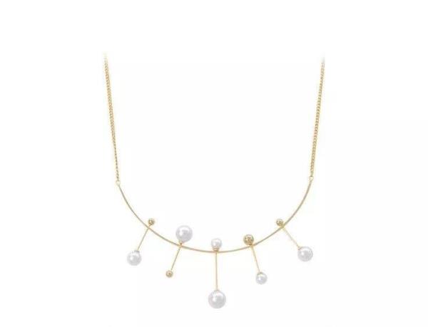 Gold Balance Pearl Smile Asymmetry Necklace