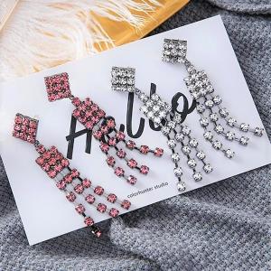 18K Platinum Plated Zircon Silver Rectangle Dangle Earrings