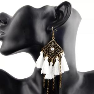 Silver Full Rhinestone Long Tassel Earrings