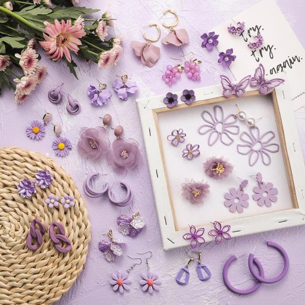 Fairy Purple Lace Flower Studs