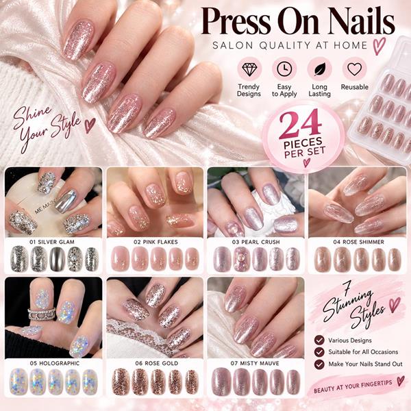 Crystal Shining Bright Reusable Fake Press Nails