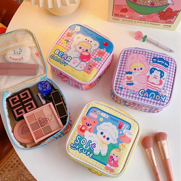 Cartoon Leather Square Makeup Cosmetic Bag