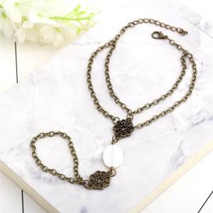 Gothic Flower Rhinestone Tassel Chain Ring Bracelet